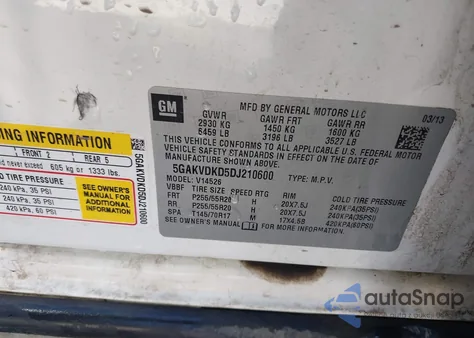 2013 Buick Enclave Premium из США, поврежденный, VIN 5GAKVDKD5DJ210600